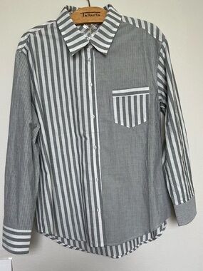 By Together Gray & White Striped Button-Down Shirt